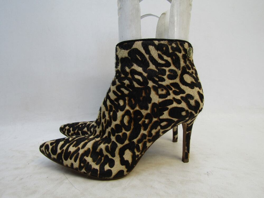 Louise Et Cie Womens Sz 7.5M Black Brown Fur Cheetah Ankle Fashion Boots Bootie